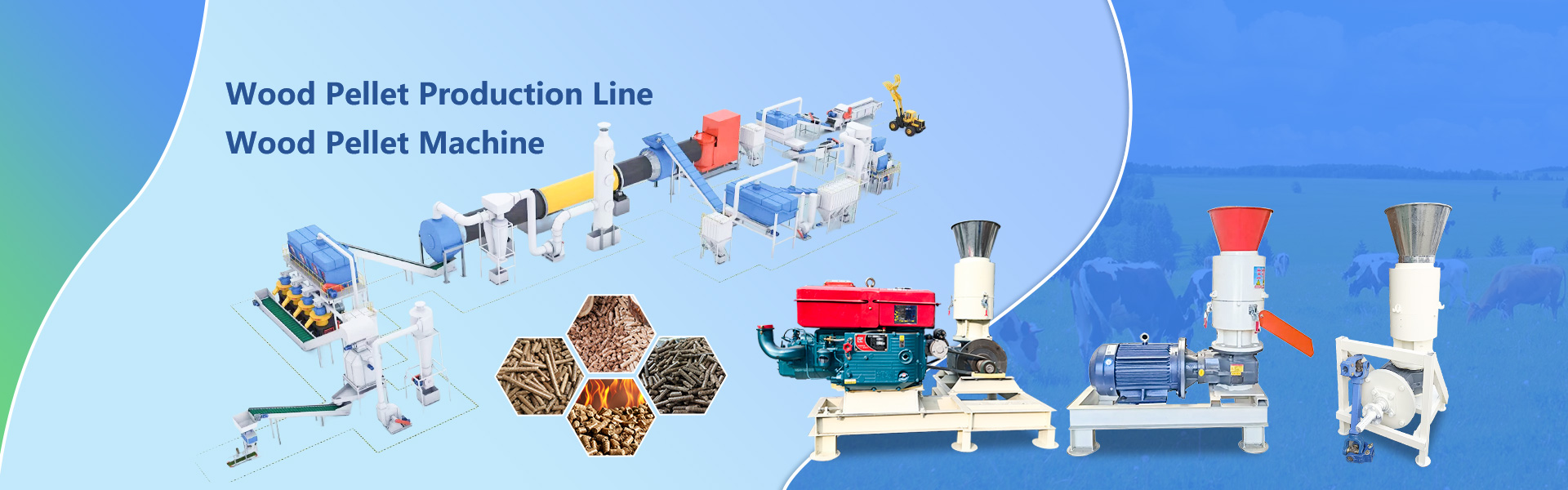 Pellet Machinery, Crusher, Mixer, Cooler, Packing Machine.