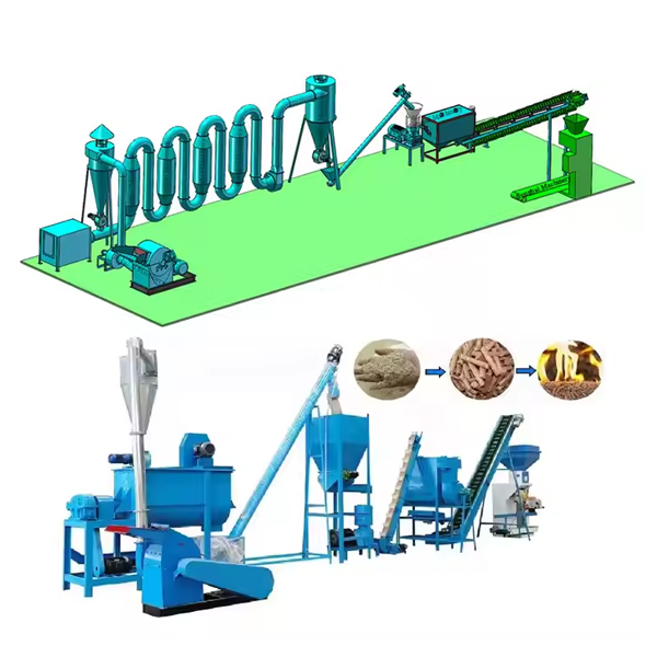 Pellet Machinery, Crusher, Mixer, Cooler, Packing MachineWood Pellet Production Line